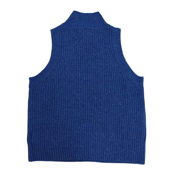 Jessica Simpson Womens Blue Ribbed Sleeveless Turtleneck Sweater Vest M. NWT. - Picture 2 of 7